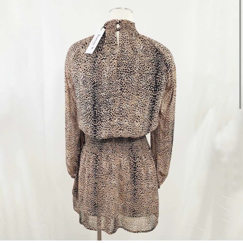 Veronica M Smocked cheetah print dress mini long sleeve mock neck sz medium NWT - Picture 2 of 6